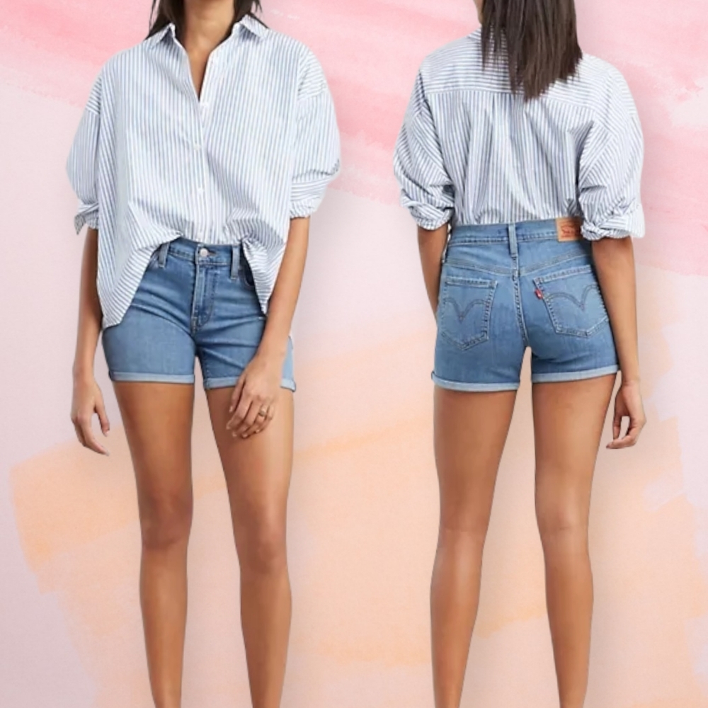 Levi's Light Wash Denim Mid Length Jean Shorts